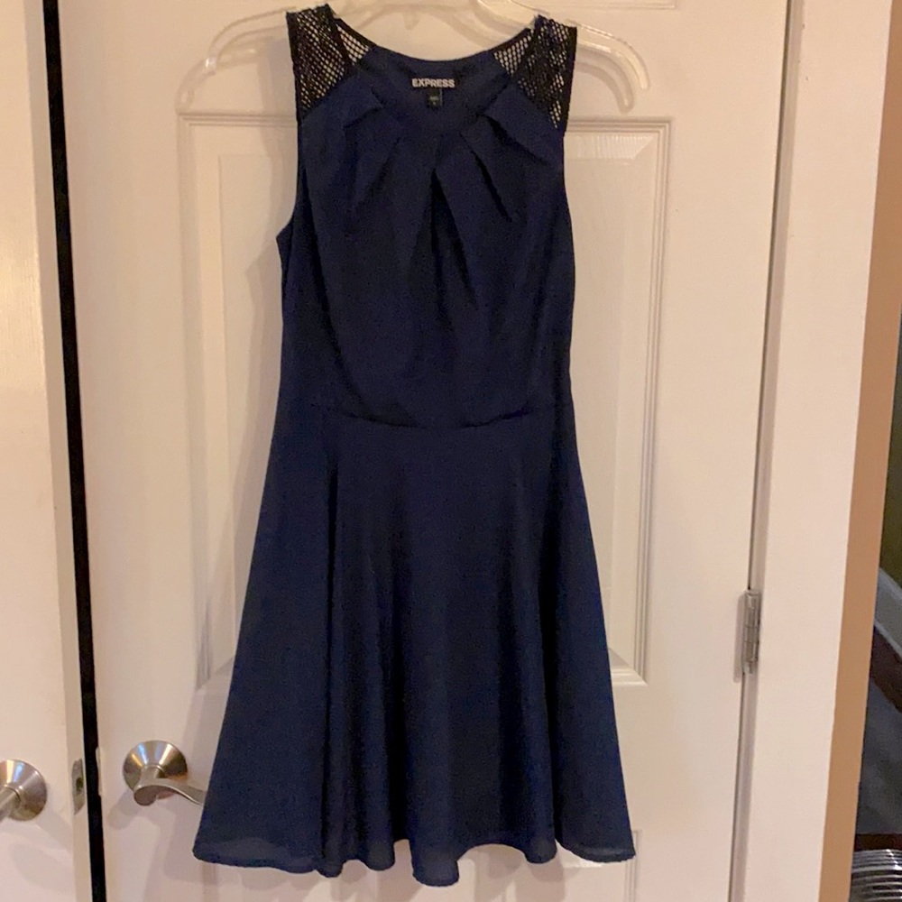 Short navy blue dress with keyhole cutout at top